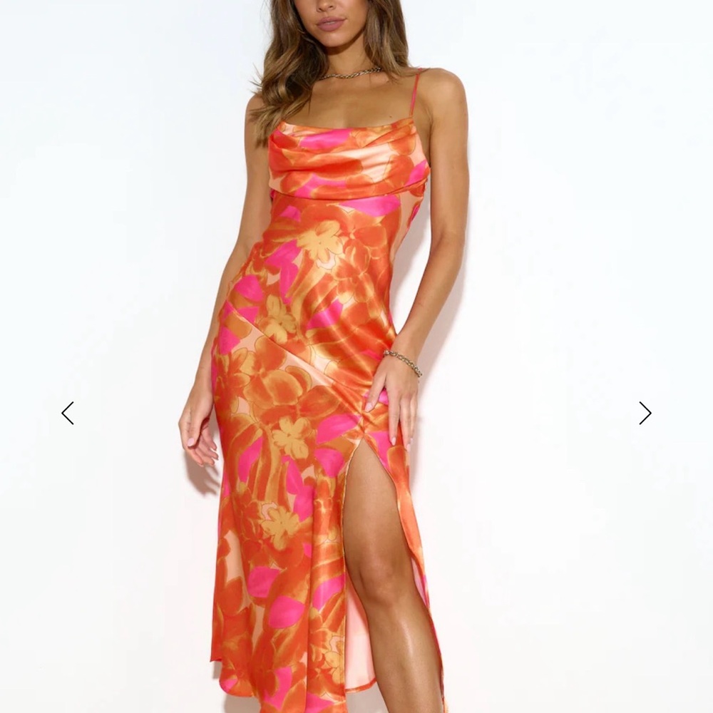 Hello Molly Vibrant Orange and Pink Midi Dress